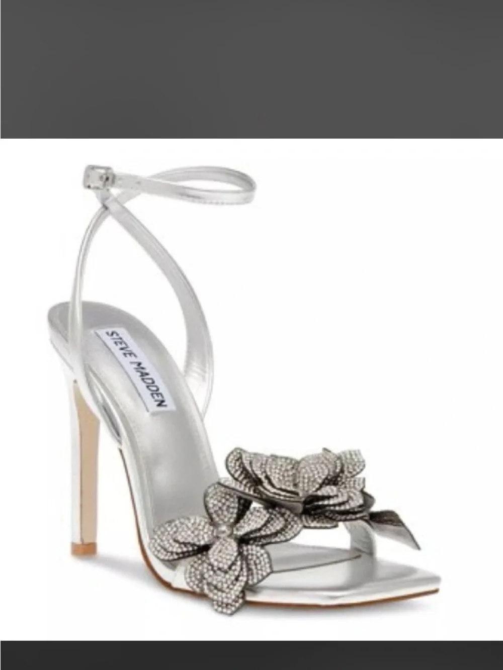 NWOT Steve Madden Ulyana metallic silver rhinestone floral heels summer party - Picture 4 of 12